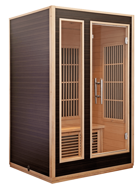 Sauna radiante a infrarossi con porte in vetro.