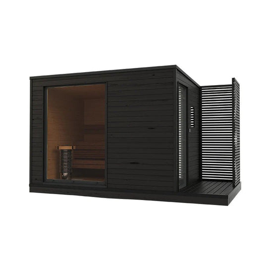 Sauna esterna Helsinki L con porta in vetro temperato.