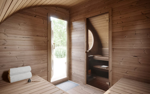 Hobbit 300 outdoor sauna in a rustic and welcoming setting.