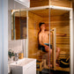 Sirius Corner sauna in use, man relaxing.