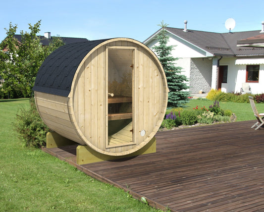 Sauna all'aperto Barile 160 sul ponte di legno.