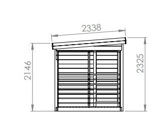 Desenho da sauna Saunamo Deluxe Terrace com fachada envidraçada.